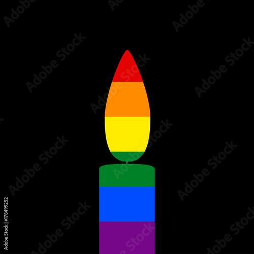 eps 10 vector pride flag cut like burning candle with flame isolated on black background. LGBT movement community. Editable poster, banner, brochure for web, print. Graphic clip art illustration