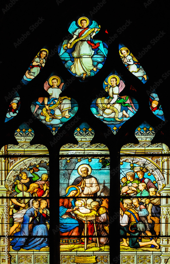 Vidriera de la Natividad, París, Iglesia de San Severin, Francia