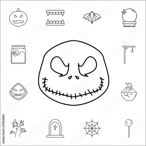 carved Halloween pumpkin or jack o' lantern icon. Set of Halloween icons photo