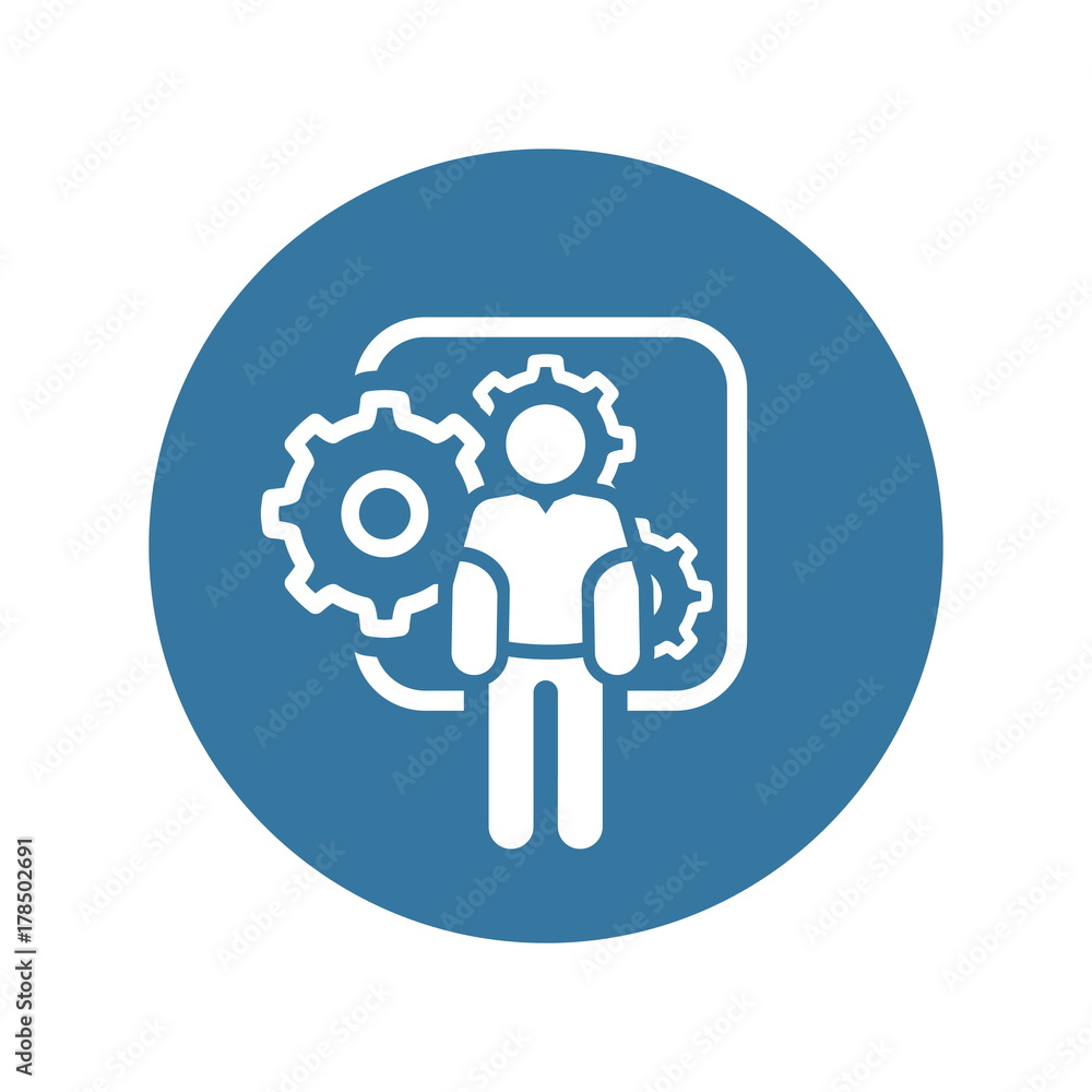 Mechanical Engineering Icon. Man and Gears. Development Symbol. Mechanical Engineering Icon. Man and Gears. Development Symbol.