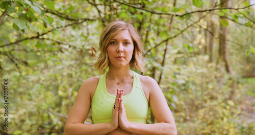 yoga Woman In woods Exercising Outdoors balance