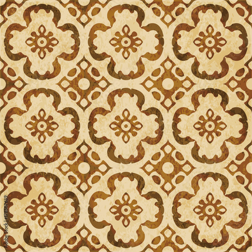 Retro brown watercolor texture grunge seamless background round curve flower geometry