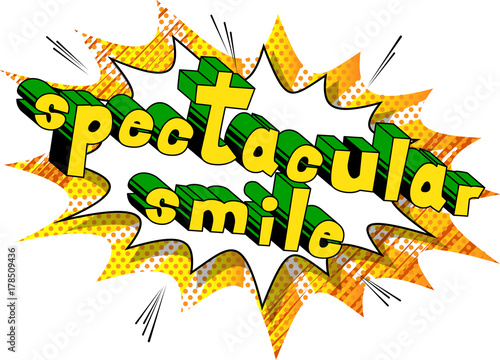 Spectacular Smile - Comic book style word on abstract background.