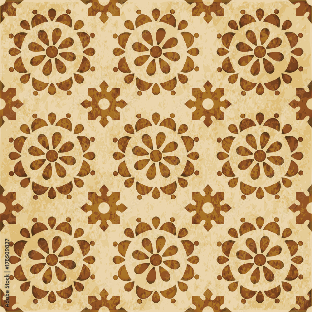 Retro brown watercolor texture grunge seamless background round cross flower Retro brown watercolor texture grunge seamless background round cross flower