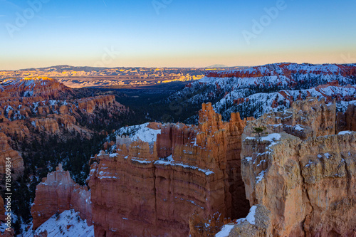 Bryce Canyon National Park during the winter right before sunset.