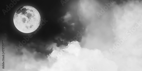Fototapeta Black and White artistic panorama view of beautiful Fantasy Moon and cosmic clouds background.Image of moon furnished by NASA.