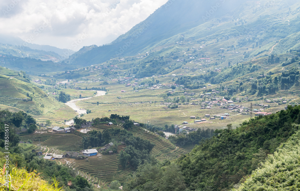 landscape view of village in valley