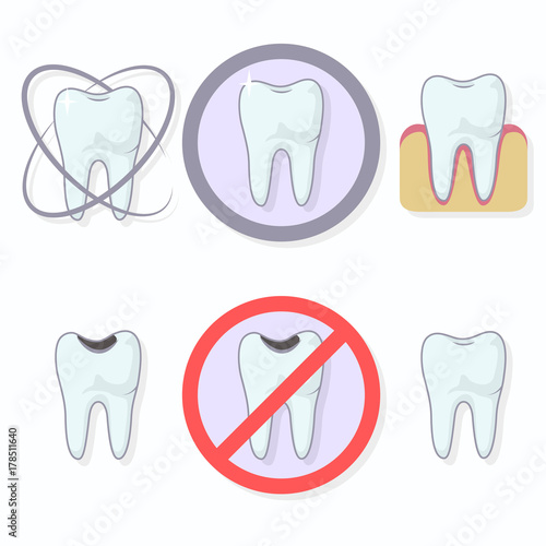 Icons teeth. Shining tooth and tooth caries