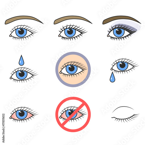 Icons of eyes. Make-up and eye health