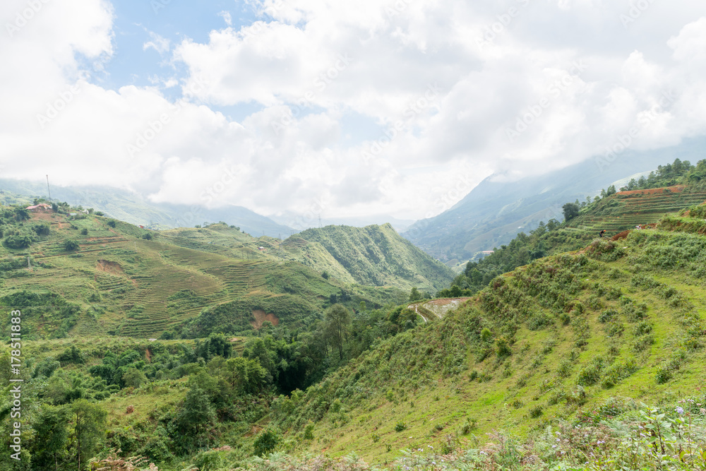 landscape view of mountains and rice terraces