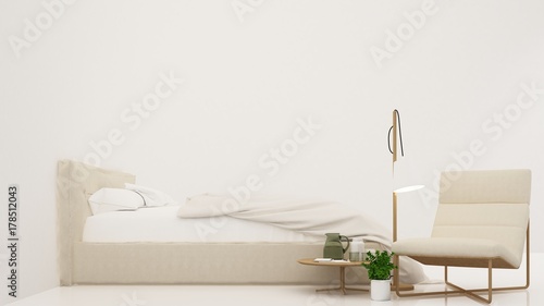 Bedroom interior space furniture 3d rendering and background white decoration - minimal style