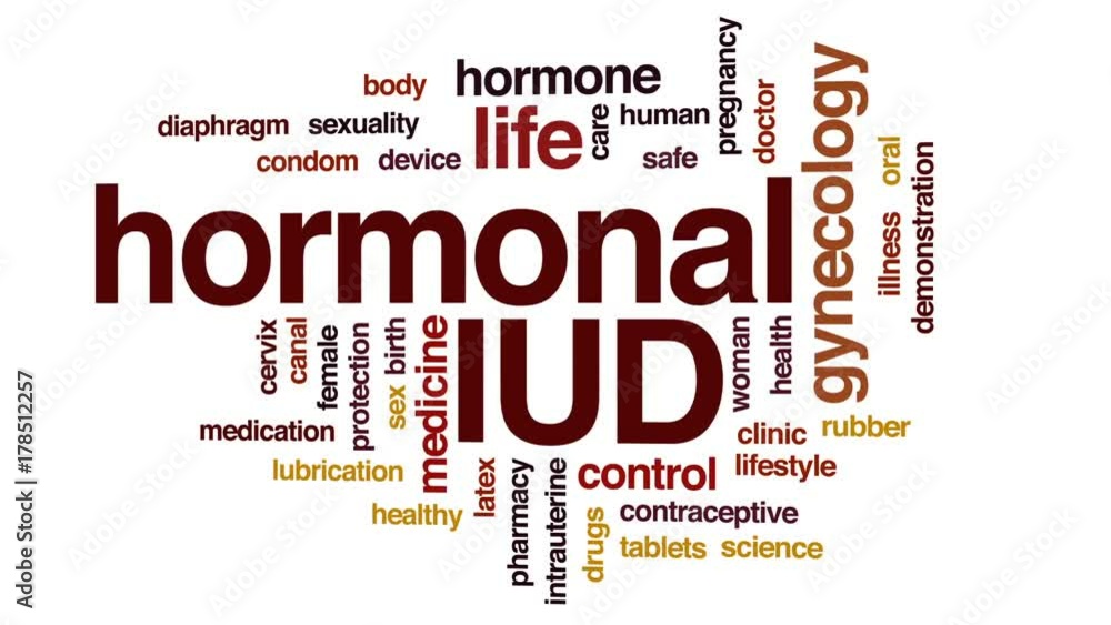 Hormonal IUD animated word cloud, text design animation. Hormonal IUD animated word cloud, text design animation.