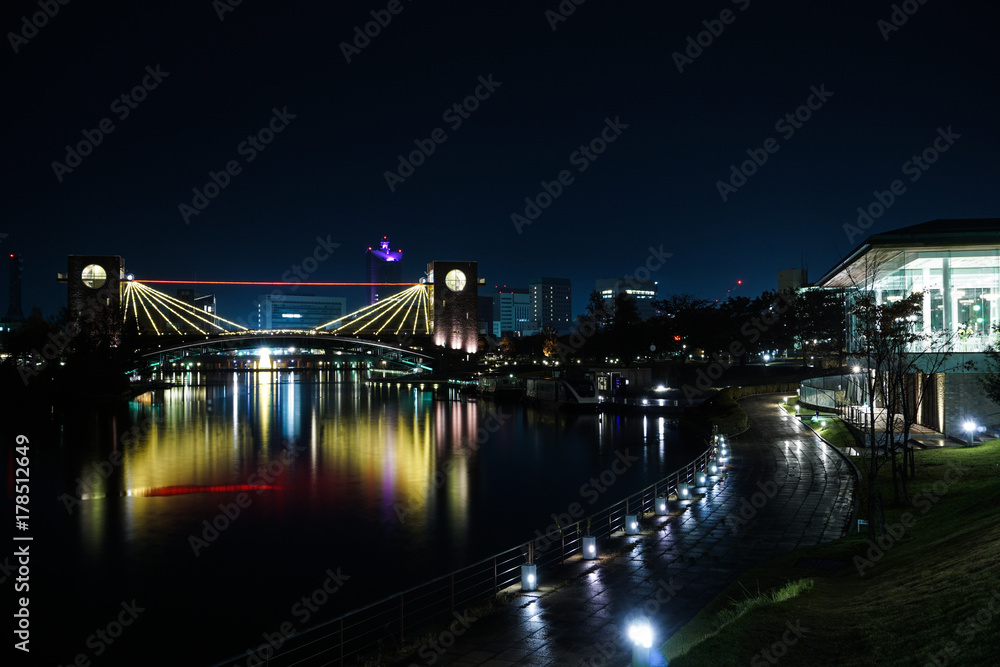 Obraz premium 富岩運河にある橋 富山県 夜景 イルミネーション