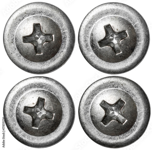 metal screw nail heads set isolated on white background