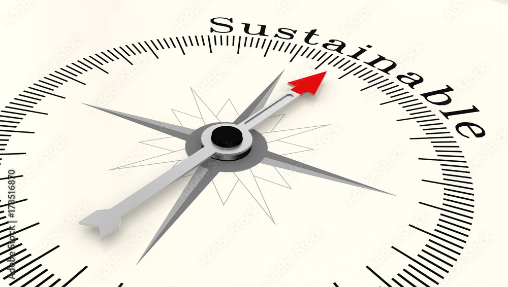 Compass with arrow pointing to the word Sustainable Compass with arrow pointing to the word Sustainable