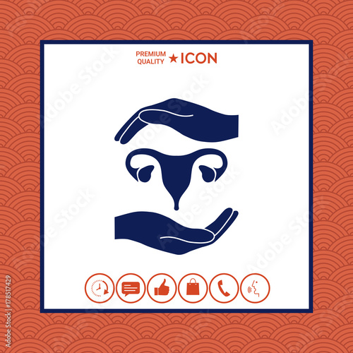 Hands holding Female uterus - protection symbol