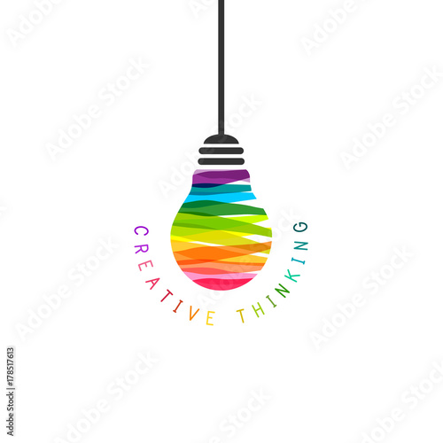 Creative thinking concept with hanging lightbulb made of colorful paint strokes