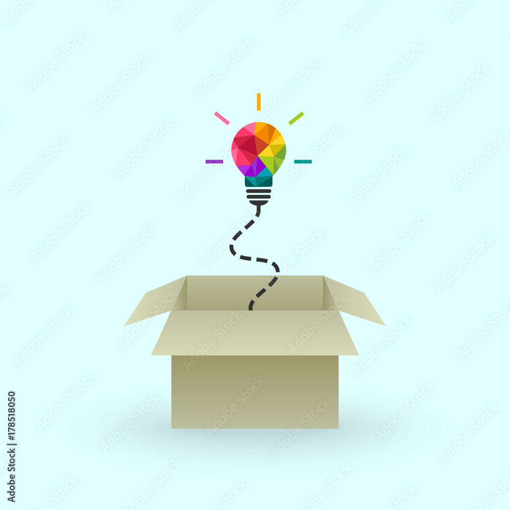 Think outside the box and creativity concept with colorful lightbulb and  cardboard box Векторный объект Stock | Adobe Stock
