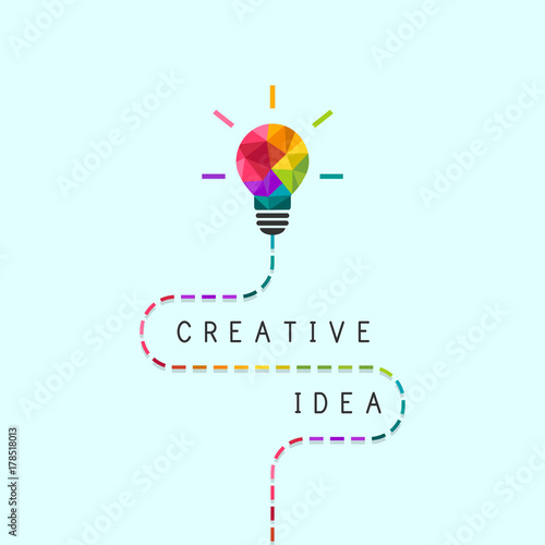 Creative idea concept with dotted line and colorful lightbulb