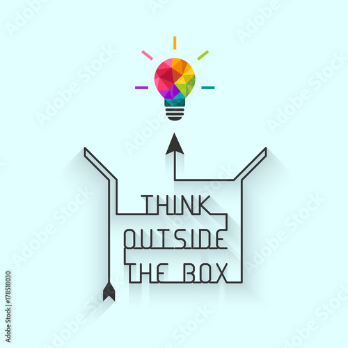 Think outside the box concept with saying and colorful lightbulb