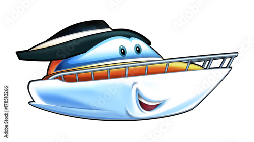 Slika na platnu Cartoon happy speed boat - illustration for the children