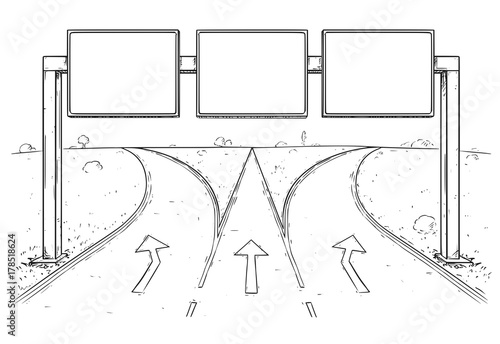 Drawing of Blank Empty Road Sign on Highway