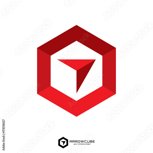 hexagon forward box arrow, abstract polygon logo template. logistic delivery courier transport service logo concept design.