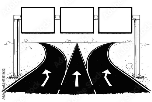 Drawing of Blank Empty Road Sign on Highway