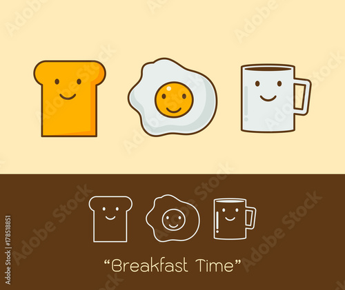 a coffee, eggs and toast Vector illustration.