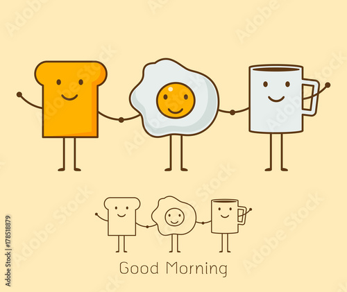 a coffee, eggs and toast Vector illustration.