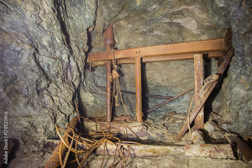 Underground abandoned ore mine shaft tunnel gallery