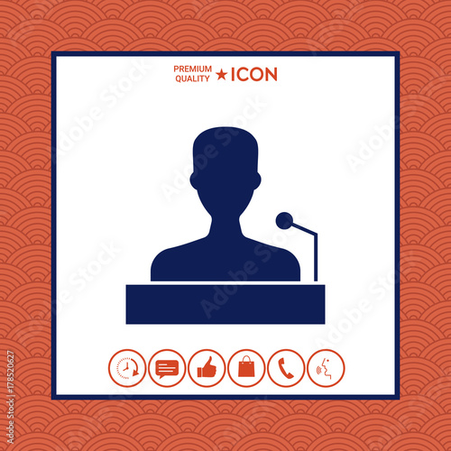 Speaker, orator speaking from tribune icon