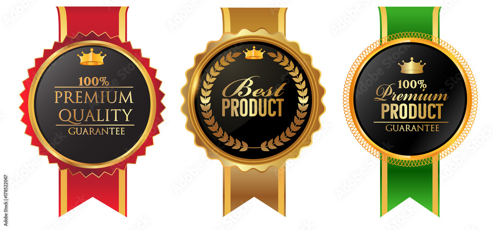 Vector vintage badges collection of high quality, best product,,premium product,best seller . gold and black colour - obrazy, fototapety, plakaty 