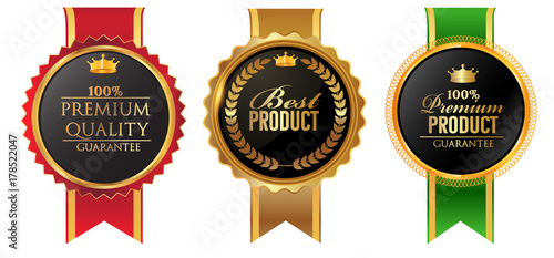 Vector vintage badges collection of high quality, best product,,premium product,best seller . gold and black colour photo