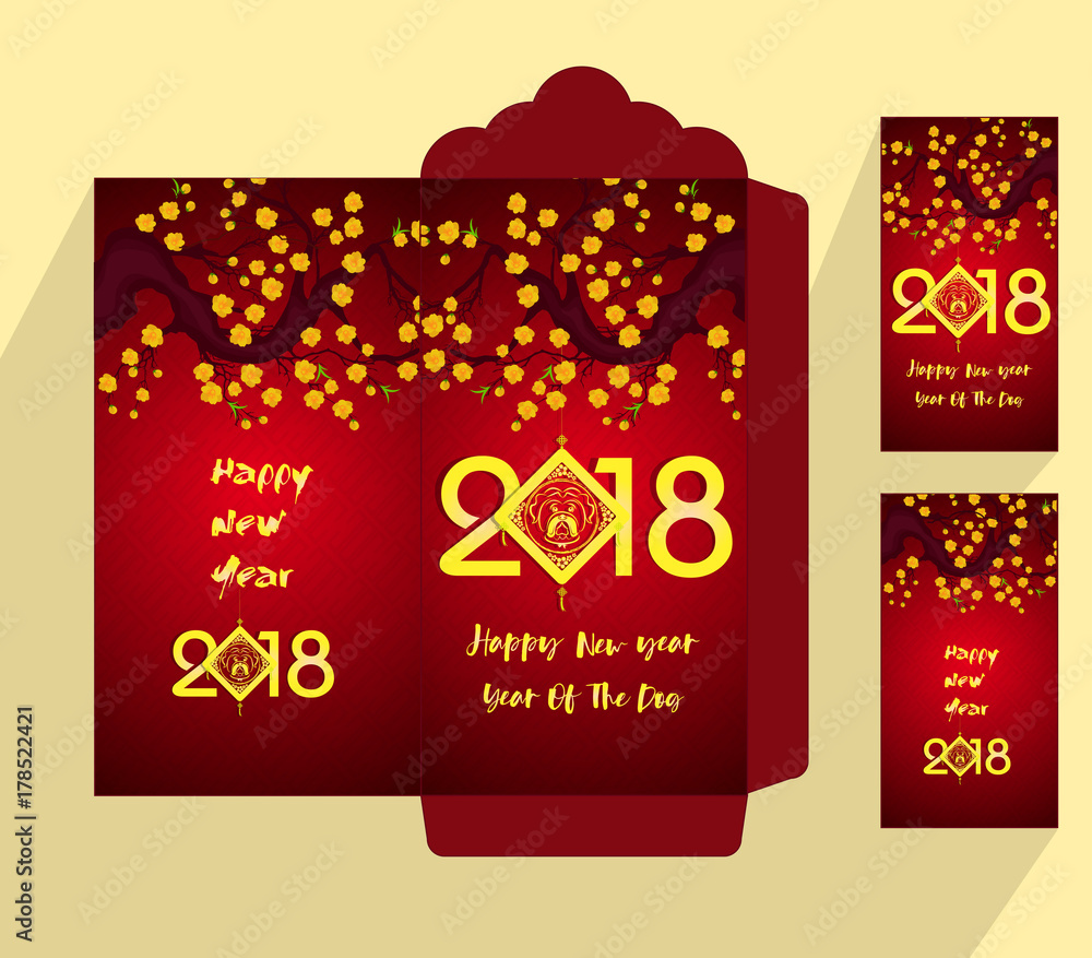 Chinese New Year red envelope flat icon, year of the dog 2018