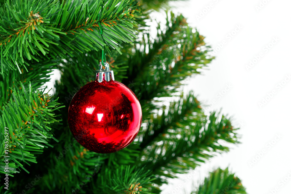Christmas tree with ornaments, close-up Christmas tree with ornaments, close-up