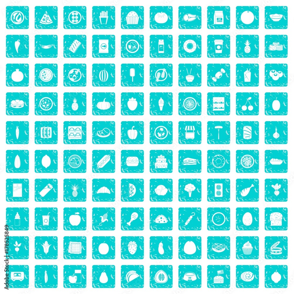 100 nutrition icons set grunge blue 100 nutrition icons set grunge blue