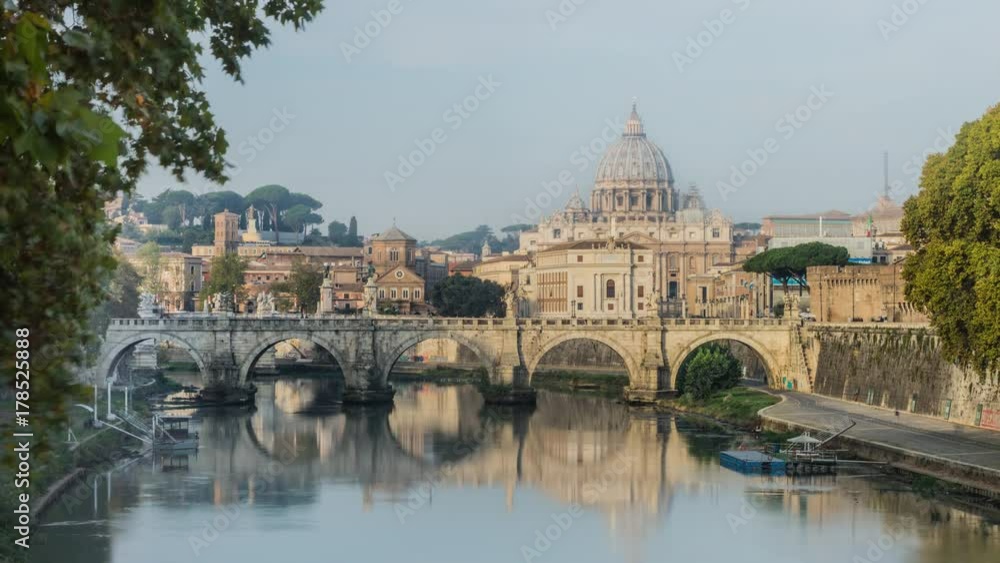 Vatican dome of Saint Peter Basilica and Sant'Angelo Bridge, over Tiber river Vatican dome of Saint Peter Basilica and Sant'Angelo Bridge, over Tiber river