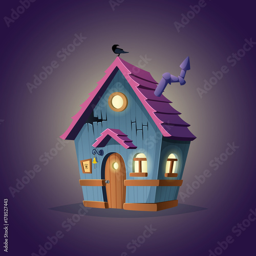 Witches Hut design. Cartoon illustration sorceress house. Concept vector illustration