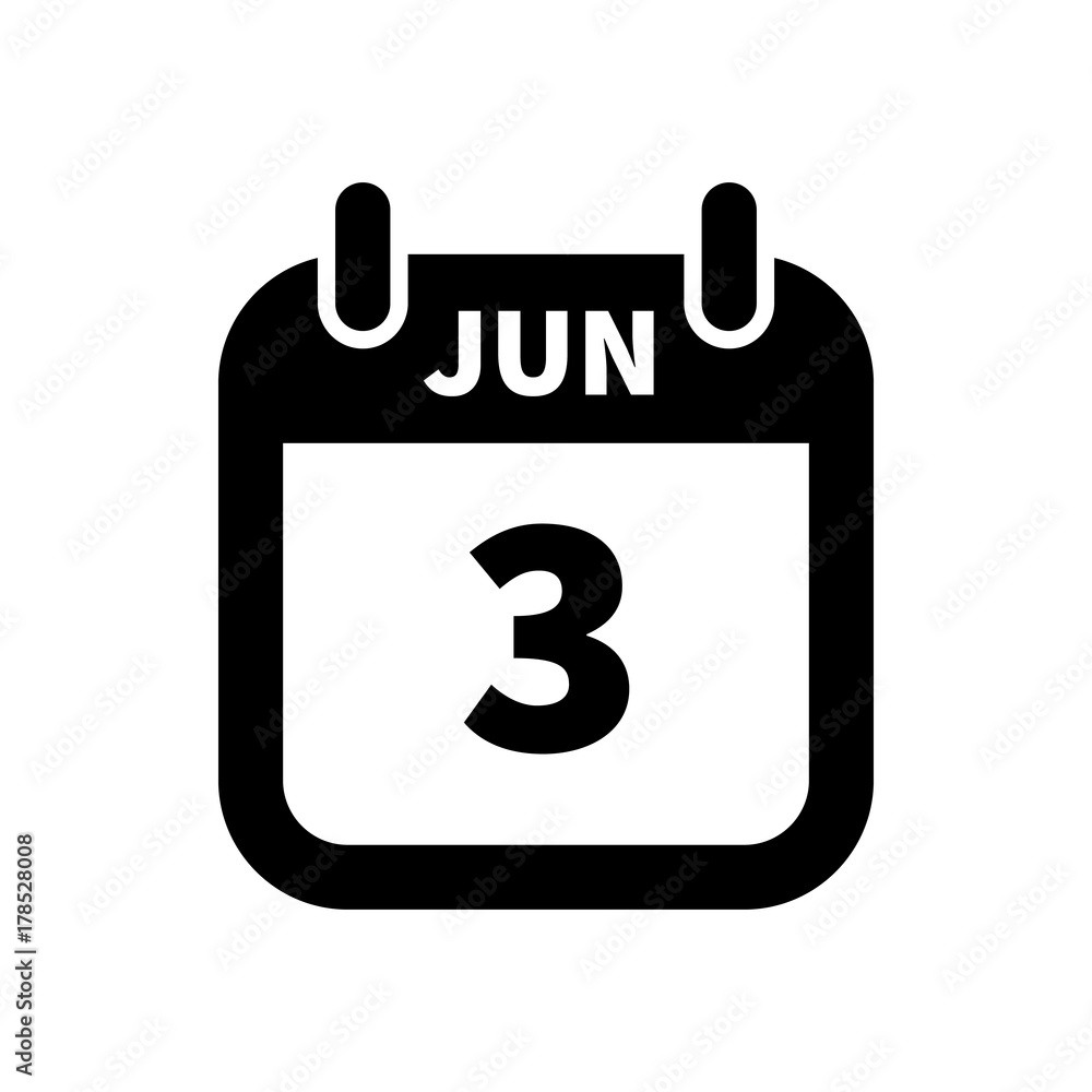 Simple black calendar icon with 3 june date isolated on white Simple black calendar icon with 3 june date isolated on white