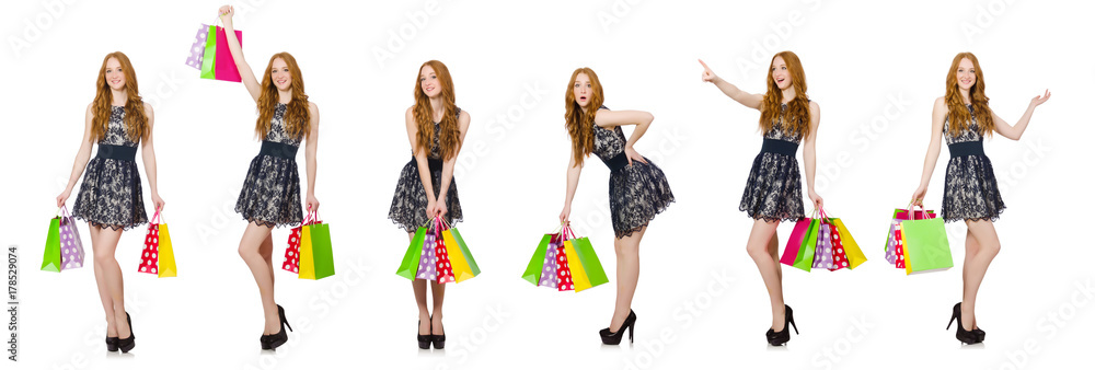 Woman with shopping bags isolated on white Woman with shopping bags isolated on white