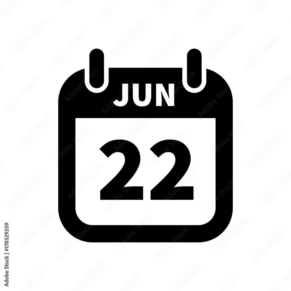 Simple black calendar icon with 22 june date isolated on white Simple black calendar icon with 22 june date isolated on white
