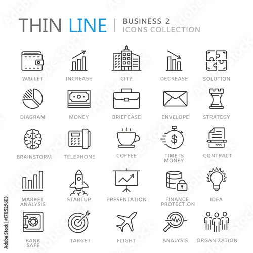 Collection of business thin line icons
