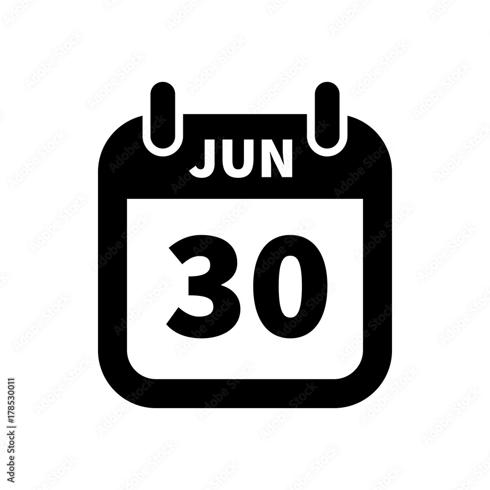 Simple black calendar icon with 30 june date isolated on white Simple black calendar icon with 30 june date isolated on white