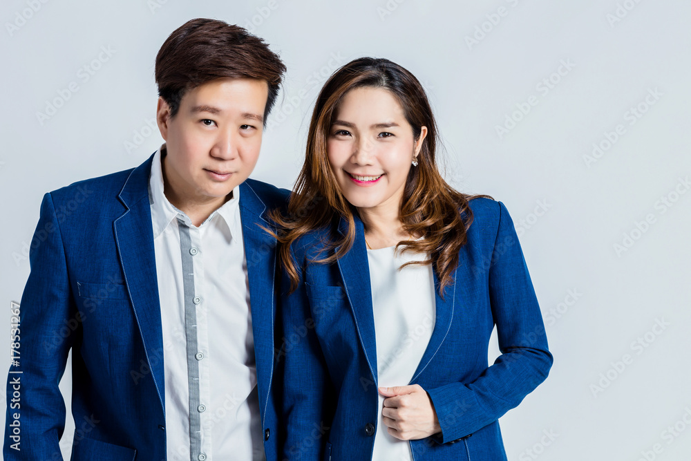 asian businessman and woman photoshoot in studio isolate background asian businessman and woman photoshoot in studio isolate background