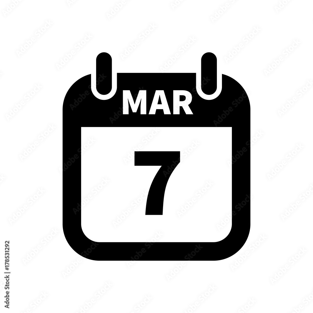 Simple black calendar icon with 7 march date isolated on white Simple black calendar icon with 7 march date isolated on white