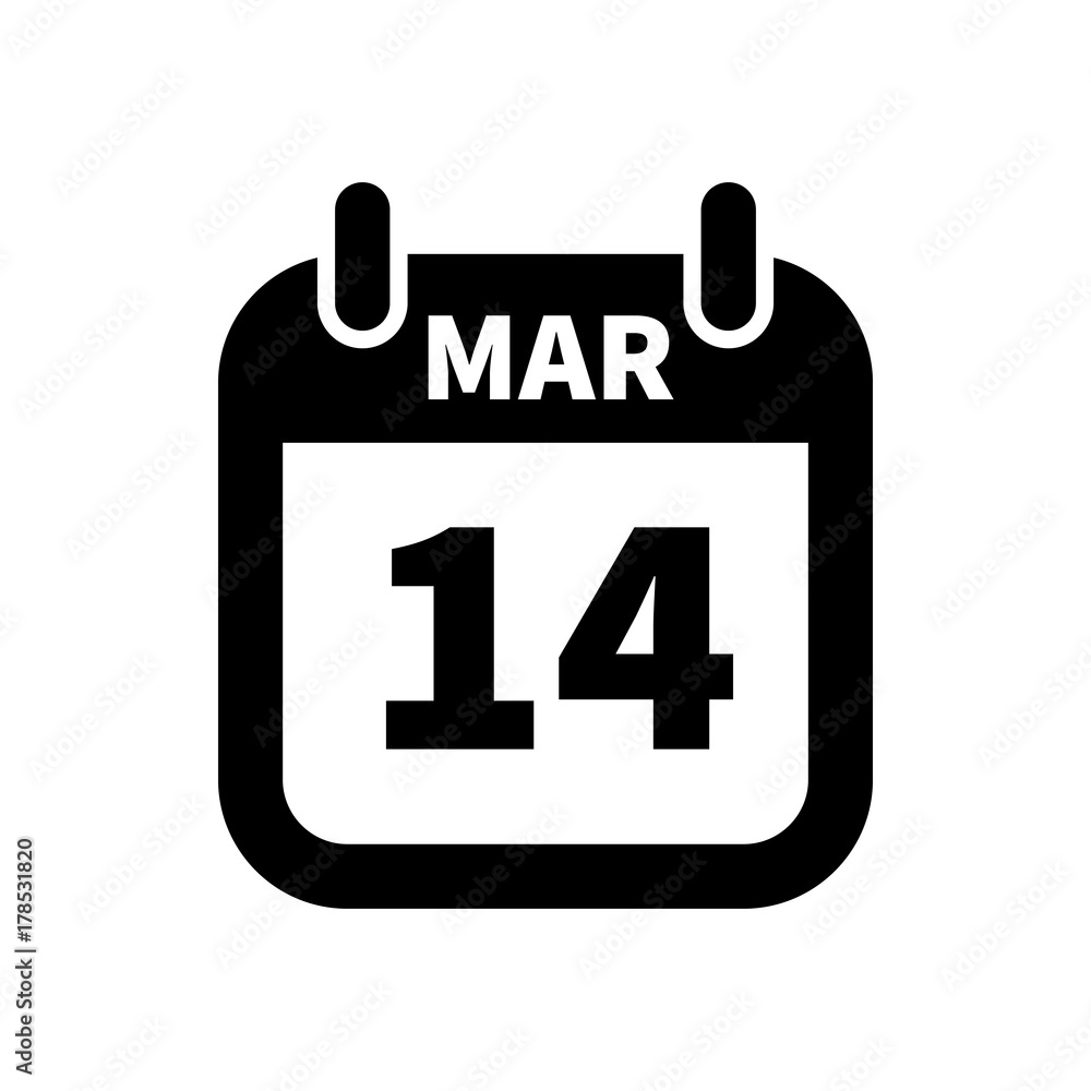 Simple black calendar icon with 14 march date isolated on white Simple black calendar icon with 14 march date isolated on white