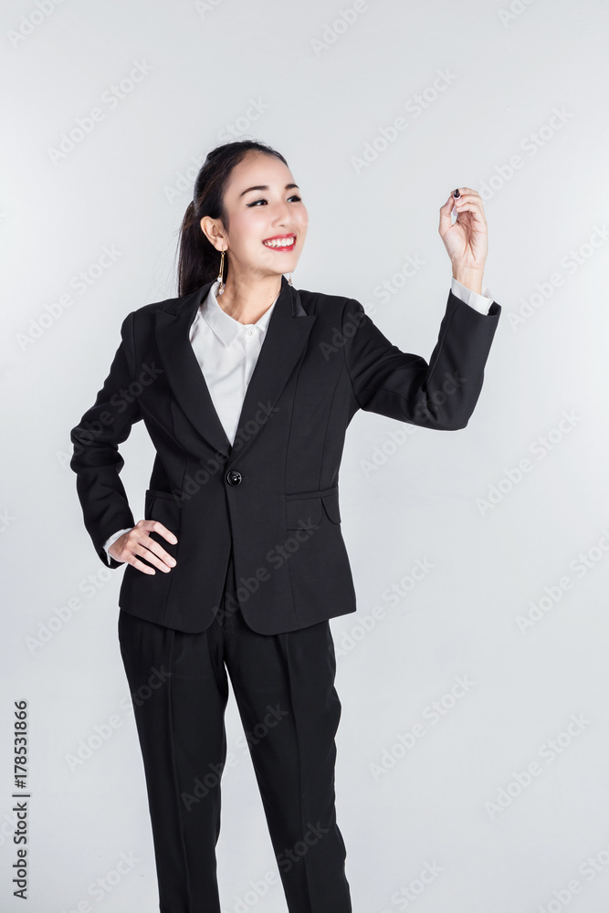 asian business woman with action pose in studio with white background asian business woman with action pose in studio with white background