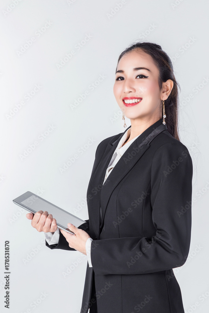 asian business woman with action pose in studio with white background asian business woman with action pose in studio with white background