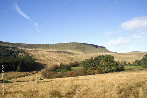 The Taff trail footpath leading to Pen y Fan and the Graig Fan Ddu ridge line in the Brecon Beacons